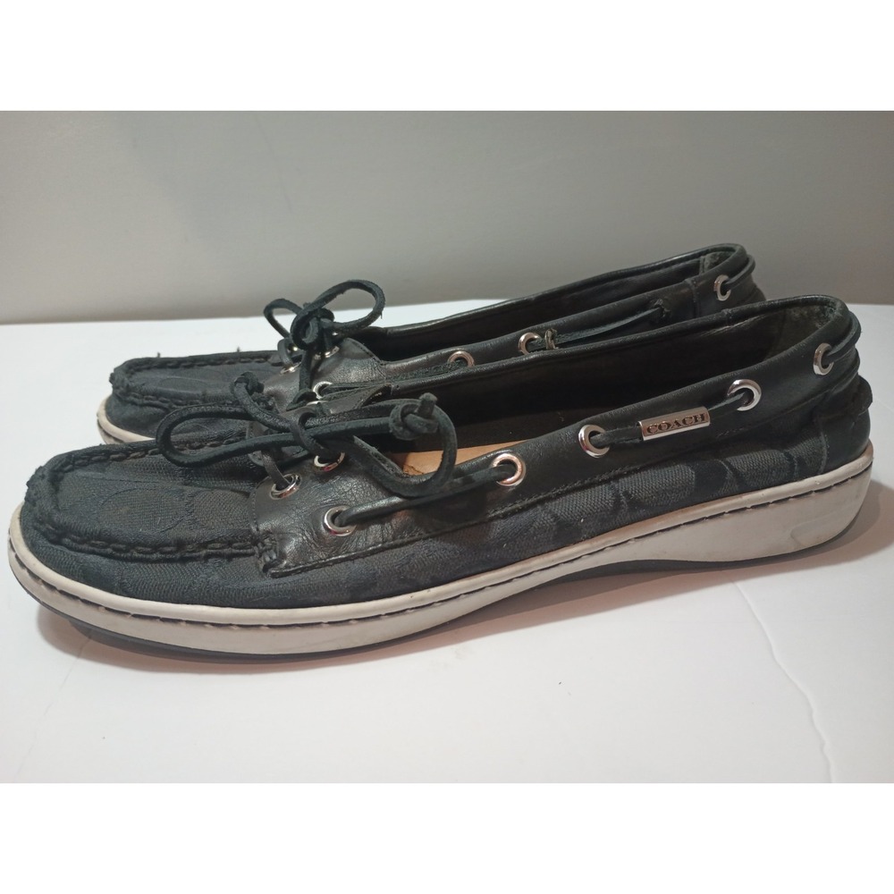 Coach Richelle Signature Monogram Boat Shoes Womens Sz 10B Black Loafers... - Picture 2 of 7